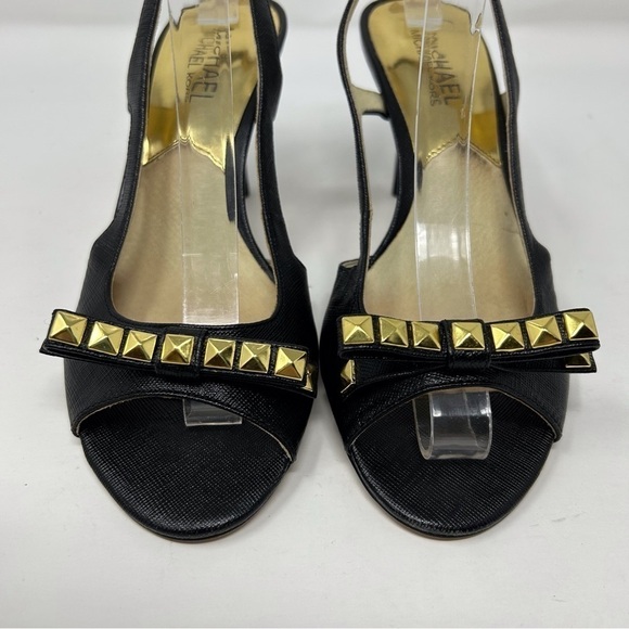 Michael Kors Livvy Black Leather Slingback Sandals Size 6.5 with Studded Bow - Picture 5 of 12